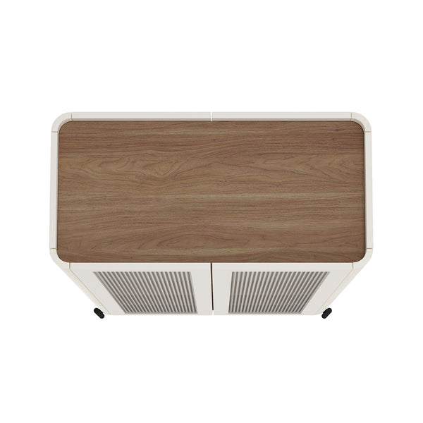 Manhattan Comfort 2-piece Abbey Bookcase And Sideboard Set - Elegant Storage Solution With Adjustable Shelves Maple And Off White Mdp 2-bcsb026-ow