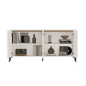 Manhattan Comfort 2-piece Abbey Bookcase And Sideboard Set - Elegant Storage Solution With Adjustable Shelves Maple And Off White Mdp 2-bcsb026-ow