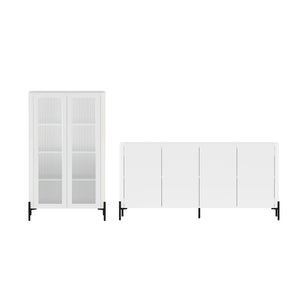 Manhattan Comfort 2-piece Abbey Bookcase And Sideboard Set - Elegant Storage Solution With Adjustable Shelves White Mdp 2-bcsb026-wh