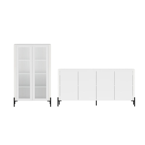 Manhattan Comfort 2-piece Abbey Bookcase And Sideboard Set - Elegant Storage Solution With Adjustable Shelves White Mdp 2-bcsb026-wh