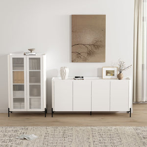 Manhattan Comfort 2-piece Abbey Bookcase And Sideboard Set - Elegant Storage Solution With Adjustable Shelves White Mdp 2-bcsb026-wh