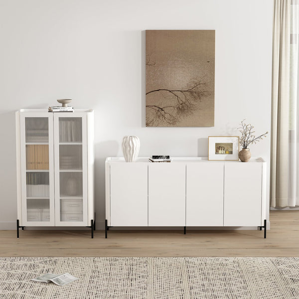 Manhattan Comfort 2-piece Abbey Bookcase And Sideboard Set - Elegant Storage Solution With Adjustable Shelves White Mdp 2-bcsb026-wh