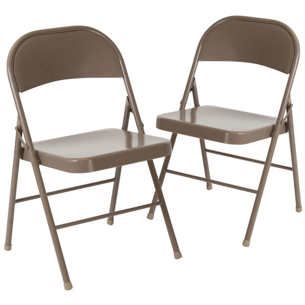 English Elm 2 Pack HERCULES Series Double-Braced Metal Folding Chairs for Reliable Comfort & Versatile Use Beige 2-BD-F002-BGE-GG
