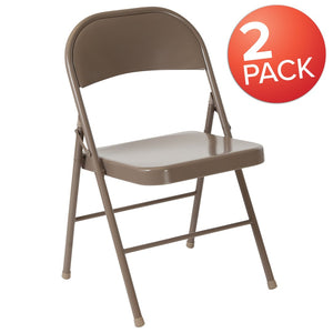 English Elm 2 Pack HERCULES Series Double-Braced Metal Folding Chairs for Reliable Comfort & Versatile Use Beige 2-BD-F002-BGE-GG
