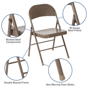 English Elm 2 Pack HERCULES Series Double-Braced Metal Folding Chairs for Reliable Comfort & Versatile Use Beige 2-BD-F002-BGE-GG