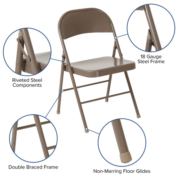 English Elm 2 Pack HERCULES Series Double-Braced Metal Folding Chairs for Reliable Comfort & Versatile Use Beige 2-BD-F002-BGE-GG