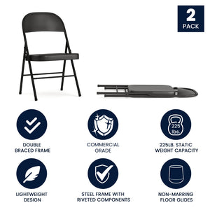 English Elm 2 Pack HERCULES Series Double-Braced Metal Folding Chairs for Reliable Comfort & Versatile Use Black 2-BD-F002-BK-GG
