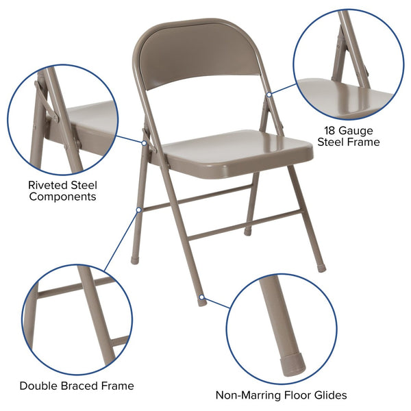 English Elm 2 Pack HERCULES Series Double-Braced Metal Folding Chairs for Reliable Comfort & Versatile Use Gray 2-BD-F002-GY-GG