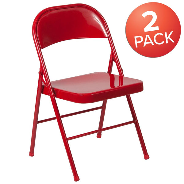 English Elm 2 Pack HERCULES Series Double-Braced Metal Folding Chairs for Reliable Comfort & Versatile Use Red 2-BD-F002-RED-GG