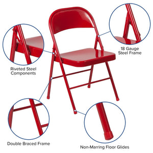 English Elm 2 Pack HERCULES Series Double-Braced Metal Folding Chairs for Reliable Comfort & Versatile Use Red 2-BD-F002-RED-GG