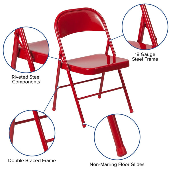 English Elm 2 Pack HERCULES Series Double-Braced Metal Folding Chairs for Reliable Comfort & Versatile Use Red 2-BD-F002-RED-GG
