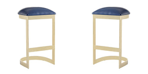 Manhattan Comfort Aura Modern Bar Stool (Set of 2) Blue and Polished Brass 2-BS006-BL