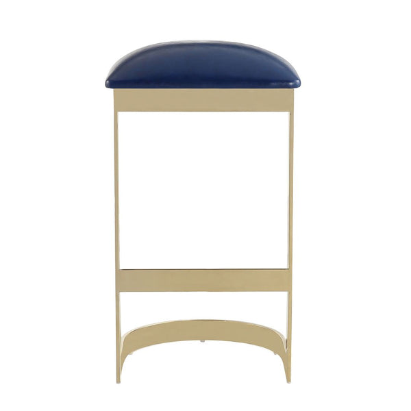 Manhattan Comfort Aura Modern Bar Stool (Set of 2) Blue and Polished Brass 2-BS006-BL