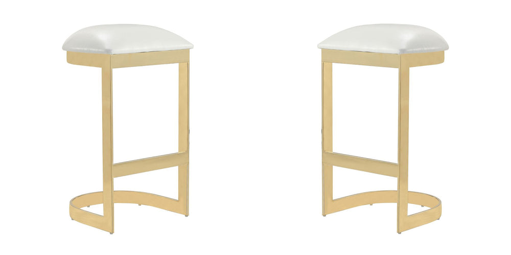 Manhattan Comfort Aura Modern Bar Stool (Set of 2) White and Polished Brass 2-BS006-WH