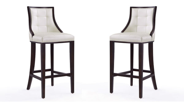 Manhattan Comfort Fifth Avenue Traditional Bar Stool (Set of 2) Pearl White and Walnut 2-BS007-PW