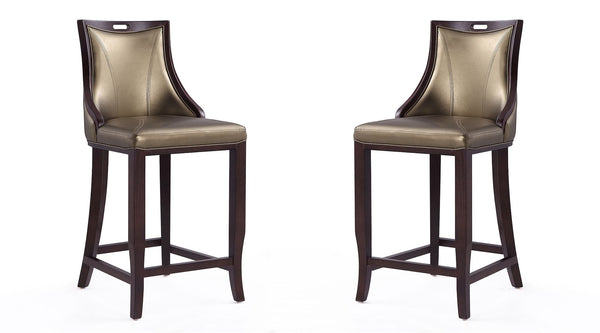 Manhattan Comfort Emperor Traditional Bar Stool (Set of 2) Bronze and Walnut 2-BS008-BZ