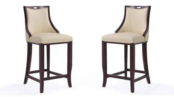 Manhattan Comfort Emperor Traditional Bar Stool (Set of 2) Cream and Walnut 2-BS008-CR