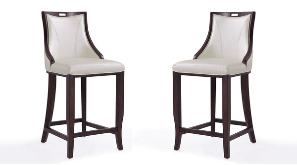 Manhattan Comfort Emperor Traditional Bar Stool (Set of 2) Pearl White and Walnut 2-BS008-PW
