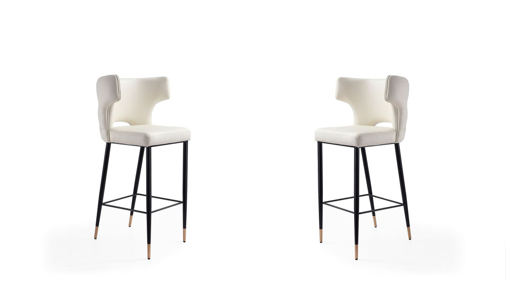 Manhattan Comfort Holguin Mid-Century Modern Bar Stool (Set of 2) Cream, Black and Gold 2-BS011-CR