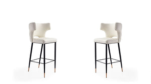Manhattan Comfort Holguin Mid-Century Modern Bar Stool (Set of 2) Cream, Black and Gold 2-BS011-CR
