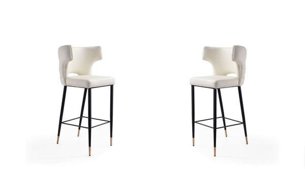 Manhattan Comfort Holguin Mid-Century Modern Bar Stool (Set of 2) Cream, Black and Gold 2-BS011-CR