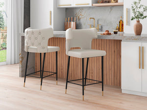 Manhattan Comfort Holguin Mid-Century Modern Bar Stool (Set of 2) Cream, Black and Gold 2-BS011-CR