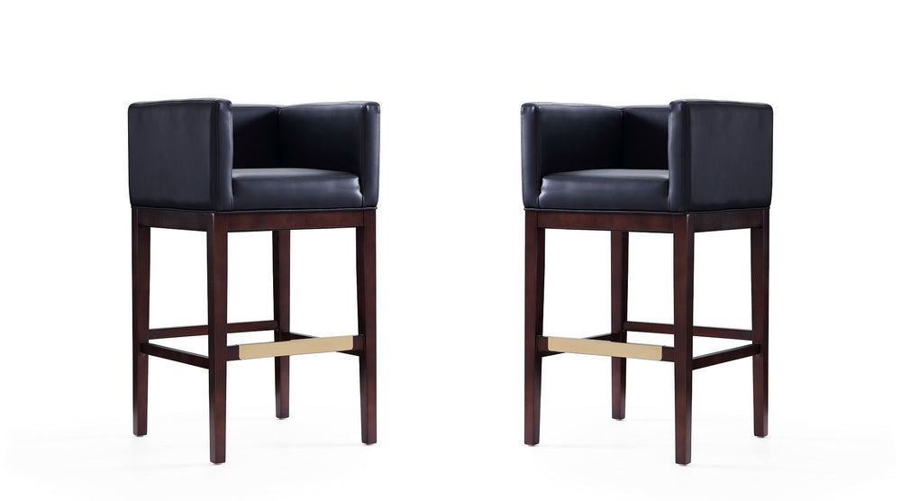 Manhattan Comfort Kingsley Mid-Century Modern Bar Stool (Set of 2) Black and Dark Walnut 2-BS012-BK