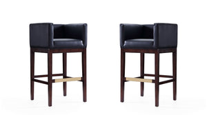 Manhattan Comfort Kingsley Mid-Century Modern Bar Stool (Set of 2) Black and Dark Walnut 2-BS012-BK