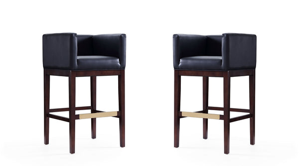 Manhattan Comfort Kingsley Mid-Century Modern Bar Stool (Set of 2) Black and Dark Walnut 2-BS012-BK