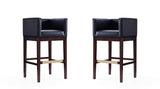 Manhattan Comfort Kingsley Mid-Century Modern Bar Stool (Set of 2) Black and Dark Walnut 2-BS012-BK