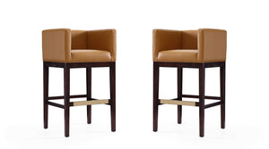 Manhattan Comfort Kingsley Mid-Century Modern Bar Stool (Set of 2) Camel and Dark Walnut 2-BS012-CL