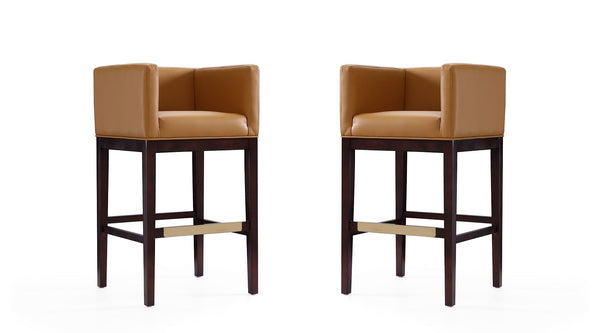 Manhattan Comfort Kingsley Mid-Century Modern Bar Stool (Set of 2) Camel and Dark Walnut 2-BS012-CL