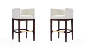 Manhattan Comfort Kingsley Mid-Century Modern Bar Stool (Set of 2) Ivory and Dark Walnut 2-BS012-IV