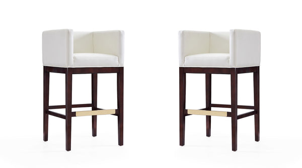 Manhattan Comfort Kingsley Mid-Century Modern Bar Stool (Set of 2) Ivory and Dark Walnut 2-BS012-IV
