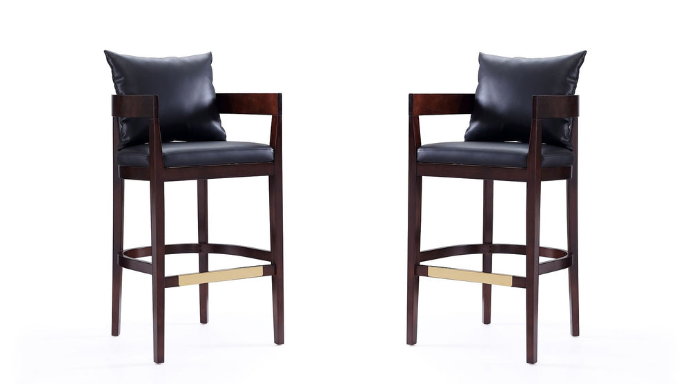 Manhattan Comfort Ritz Mid-Century Modern Bar Stool (Set of 2) Black and Dark Walnut 2-BS013-BK