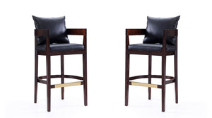 Manhattan Comfort Ritz Mid-Century Modern Bar Stool (Set of 2) Black and Dark Walnut 2-BS013-BK