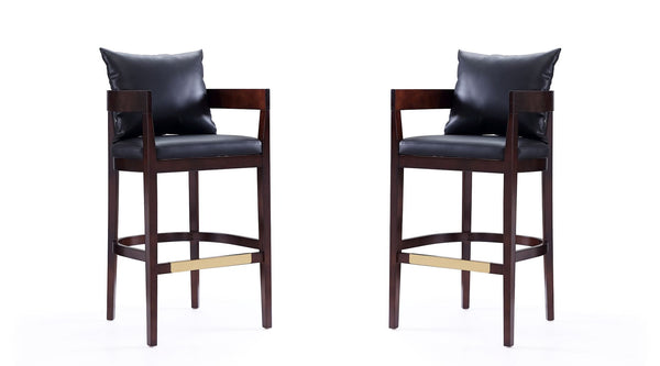 Manhattan Comfort Ritz Mid-Century Modern Bar Stool (Set of 2) Black and Dark Walnut 2-BS013-BK