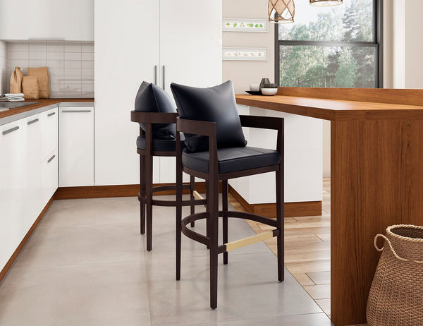 Manhattan Comfort Ritz Mid-Century Modern Bar Stool (Set of 2) Black and Dark Walnut 2-BS013-BK