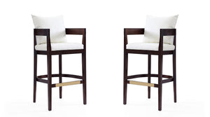 Manhattan Comfort Ritz Mid-Century Modern Bar Stool (Set of 2) Ivory and Dark Walnut 2-BS013-IV