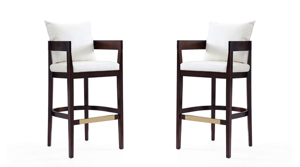 Manhattan Comfort Ritz Mid-Century Modern Bar Stool (Set of 2) Ivory and Dark Walnut 2-BS013-IV