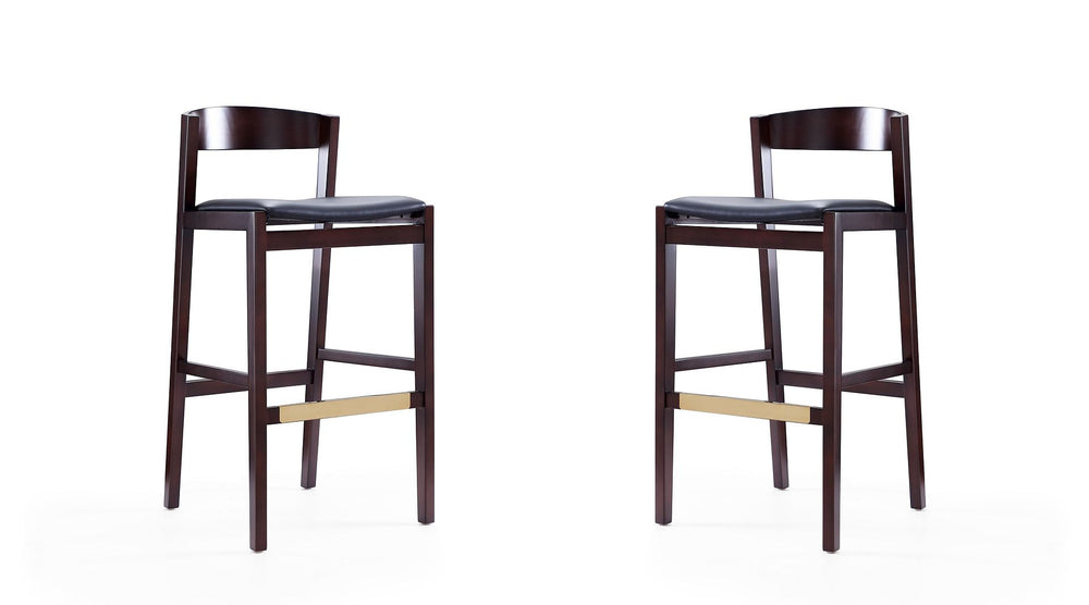 Manhattan Comfort Klismos Mid-Century Modern Bar Stool (Set of 2) Black and Dark Walnut 2-BS014-BK