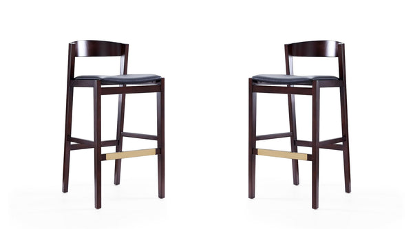 Manhattan Comfort Klismos Mid-Century Modern Bar Stool (Set of 2) Black and Dark Walnut 2-BS014-BK