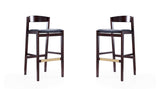 Manhattan Comfort Klismos Mid-Century Modern Bar Stool (Set of 2) Black and Dark Walnut 2-BS014-BK