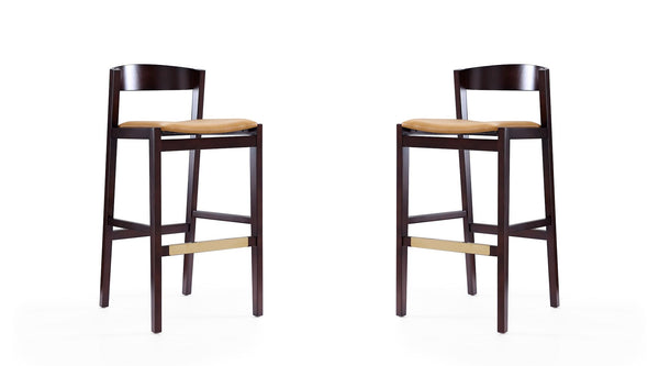Manhattan Comfort Klismos Mid-Century Modern Bar Stool (Set of 2) Camel and Dark Walnut 2-BS014-CL