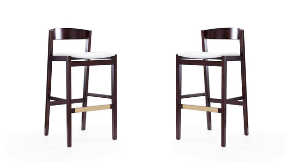 Manhattan Comfort Klismos Mid-Century Modern Bar Stool (Set of 2) Ivory and Dark Walnut 2-BS014-IV