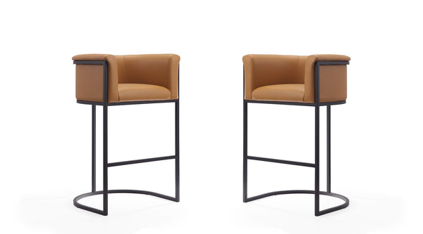 Manhattan Comfort Cosmopolitan Mid-Century Modern Bar Stool (Set of 2) Camel and Black 2-BS015-CL