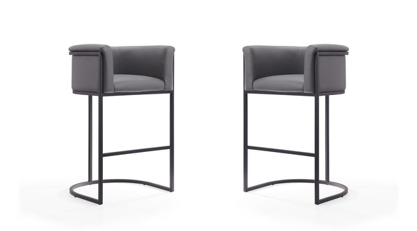Manhattan Comfort Cosmopolitan Mid-Century Modern Bar Stool (Set of 2) Grey and Black 2-BS015-GY