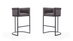 Manhattan Comfort Cosmopolitan Mid-Century Modern Bar Stool (Set of 2) Pebble and Black 2-BS015-PE