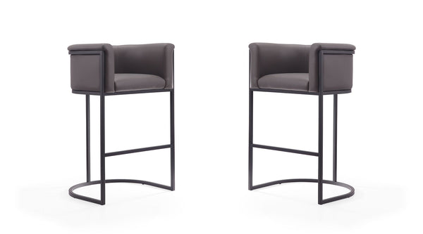 Manhattan Comfort Cosmopolitan Mid-Century Modern Bar Stool (Set of 2) Pebble and Black 2-BS015-PE