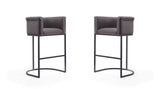 Manhattan Comfort Cosmopolitan Mid-Century Modern Bar Stool (Set of 2) Pebble and Black 2-BS015-PE